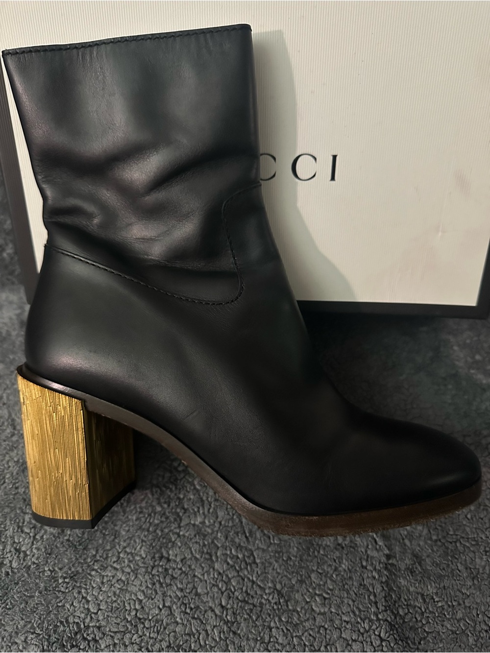 Gucci Gold Block Heel Leather Ankle Boot 431948 sz 39